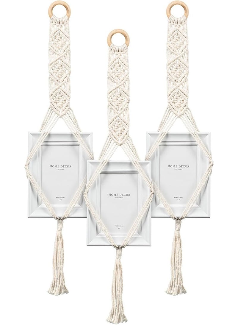 Antikiano Set of 3 Picture Frames with Handmade Macrame Hanger Suitable for Pictures 10 x 15 cm, Collage, Photo Wall, Picture Wall, Boho Decoration - Image 1