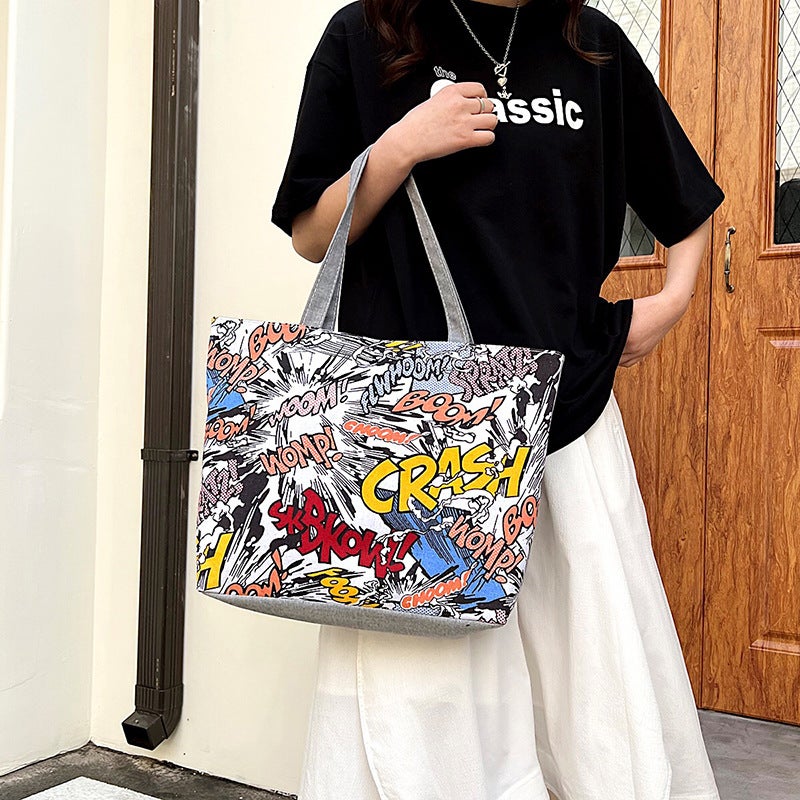 New Canvas Bag Large Capacity Women'S Bag Printed Handbag Korean Style Tote Large Bag Literary Student Bag Shopping Bag - Image 5
