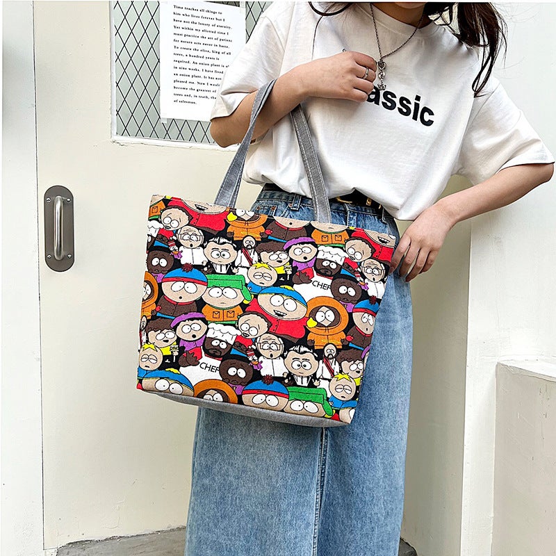 New Canvas Bag Large Capacity Women'S Bag Printed Handbag Korean Style Tote Large Bag Literary Student Bag Shopping Bag - Image 3