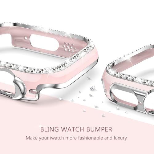 XYF Compatible for Pink Apple Watch Ultra 3 Bands 49mm Women with Bumper Case, Soft Silicone Strap Glitter Bling Face Cover for iWatch SE Ultra 3 2 Series 11 10 9 8 7 6 5 4 3 2 1 (Pinksand, 49) - Image 4