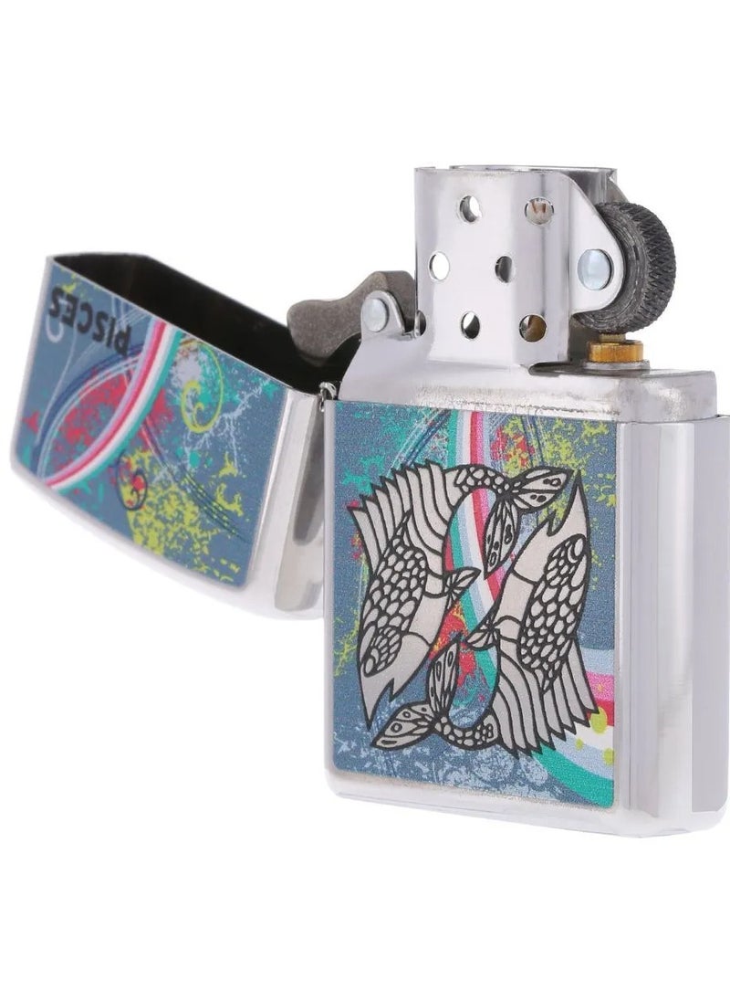 Zippo Zippo Zodiac Pisces Windproof Lighter 24930-250 (Silver-Toned & Sky Blue)  - Image 3