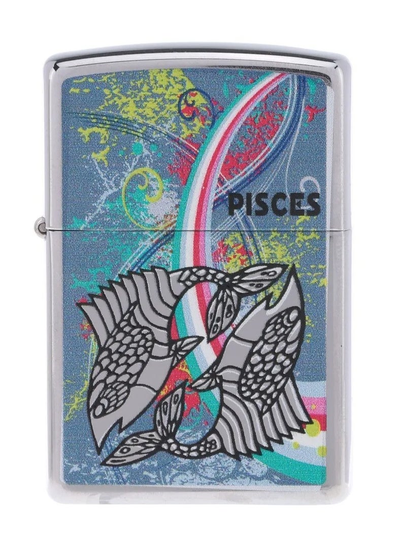 Zippo Zippo Zodiac Pisces Windproof Lighter 24930-250 (Silver-Toned & Sky Blue)  - Image 1
