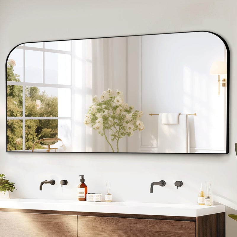 Delma Bathroom Vanity Mirror,30" x 55" Black Metal Framed Wall Mirror for Over Sink, Living Room, Bedroom,Entryway Decor - Image 1