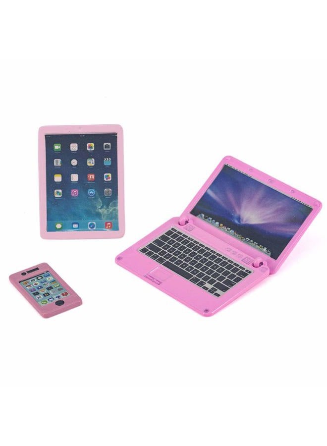 Lynkaye Dollhouse Decoration Miniature Accessories Dollhouse Computer Laptop Tablet Phone Simulation Accessories for Doll 1/6 1/12 Miniatures Play Set - 3 Pcs (3 Laptop-Pink) - Image 3