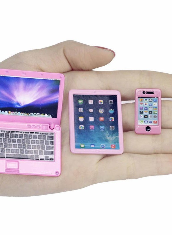Lynkaye Dollhouse Decoration Miniature Accessories Dollhouse Computer Laptop Tablet Phone Simulation Accessories for Doll 1/6 1/12 Miniatures Play Set - 3 Pcs (3 Laptop-Pink) - Image 1