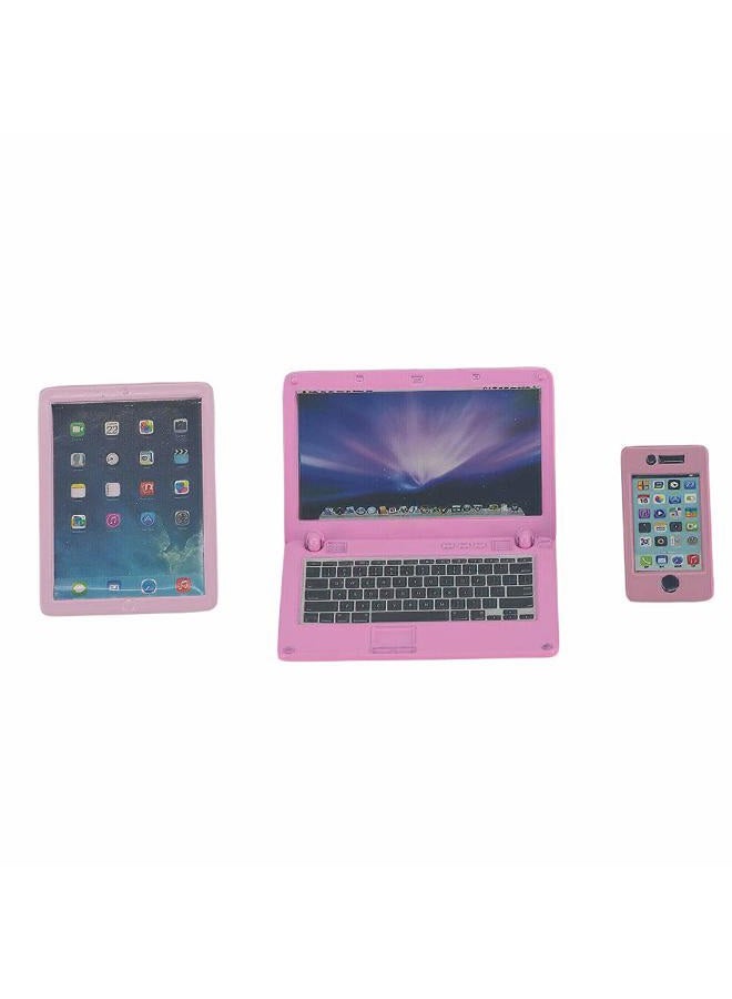 Lynkaye Dollhouse Decoration Miniature Accessories Dollhouse Computer Laptop Tablet Phone Simulation Accessories for Doll 1/6 1/12 Miniatures Play Set - 3 Pcs (3 Laptop-Pink) - Image 2