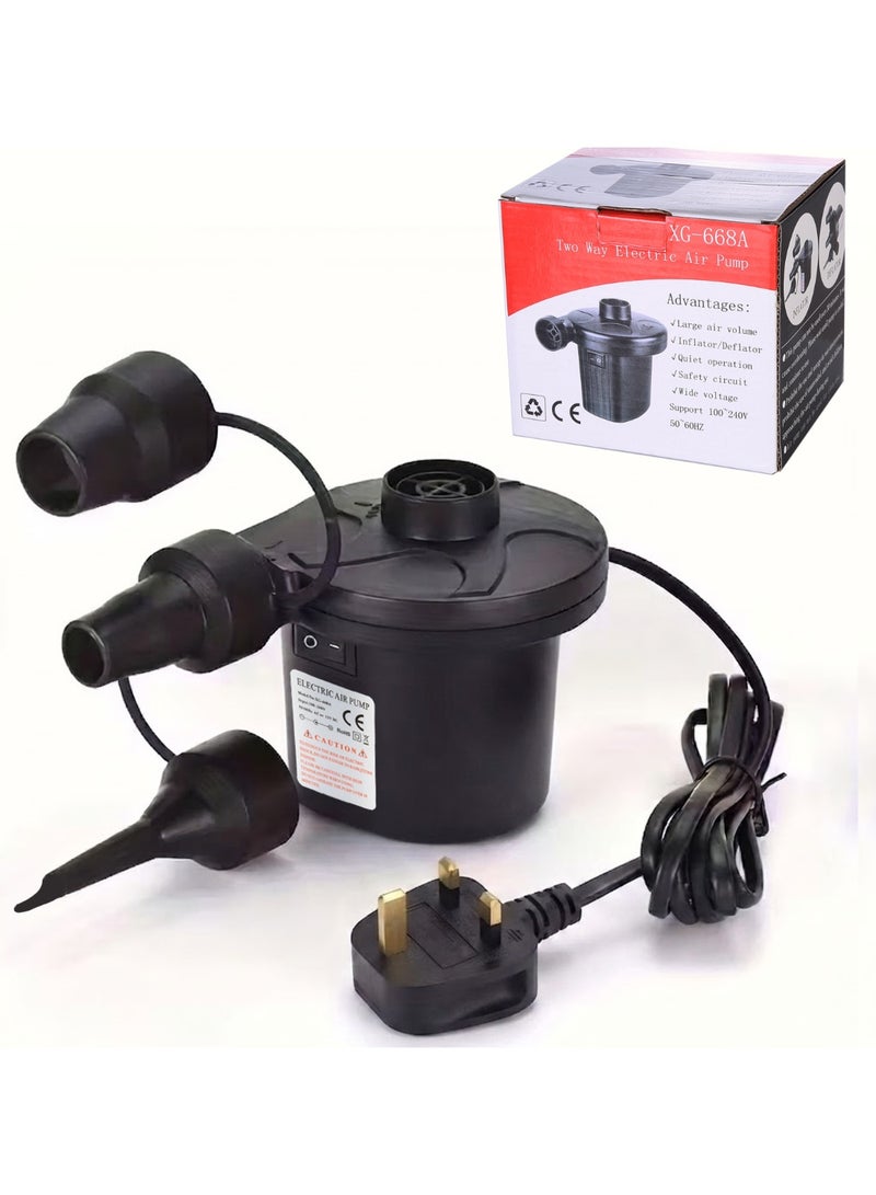 كارتوجيفز منفاخ هواء كهربائي ثنائي الاتجاه AC 240V / DC 12V بقدرة 50 واط – للنفخ والتفريغ مع 3 فوهات للمراتب الهوائية وألعاب السباحة والمستلزمات القابلة للنفخ - Image 1