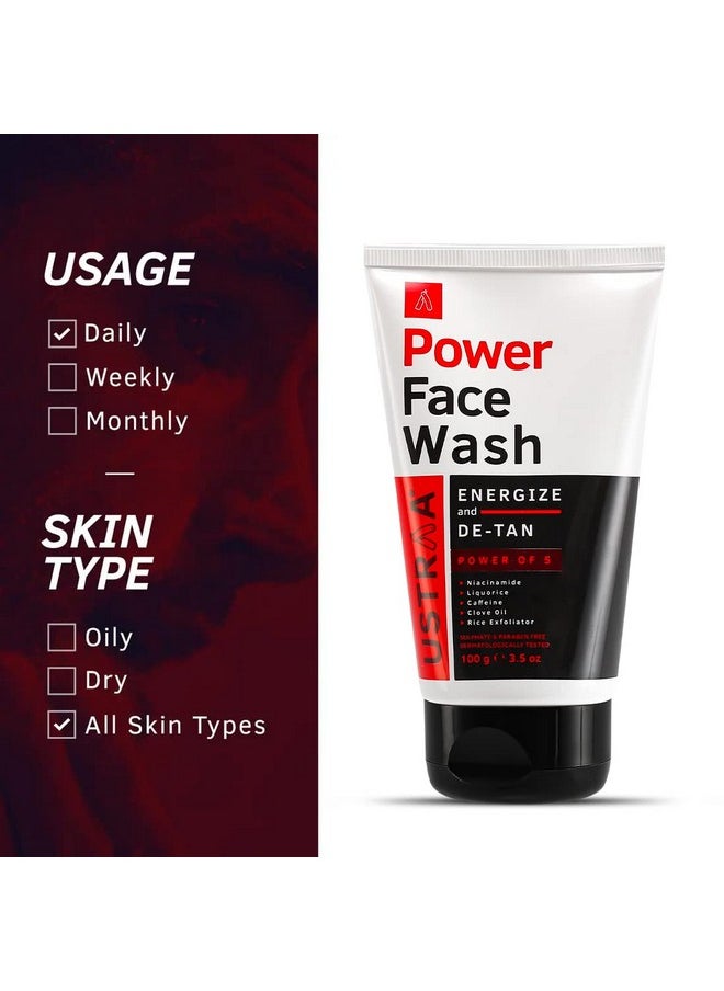 Ustraa - Power Face Wash - 100G - Energize And De-Tan | Dermatologicallyl Tested | Effective Tan Removal | Removes Dead Skin, Brightens Skin, Refresh & Recharge, No Sls, No Paraben - Image 1
