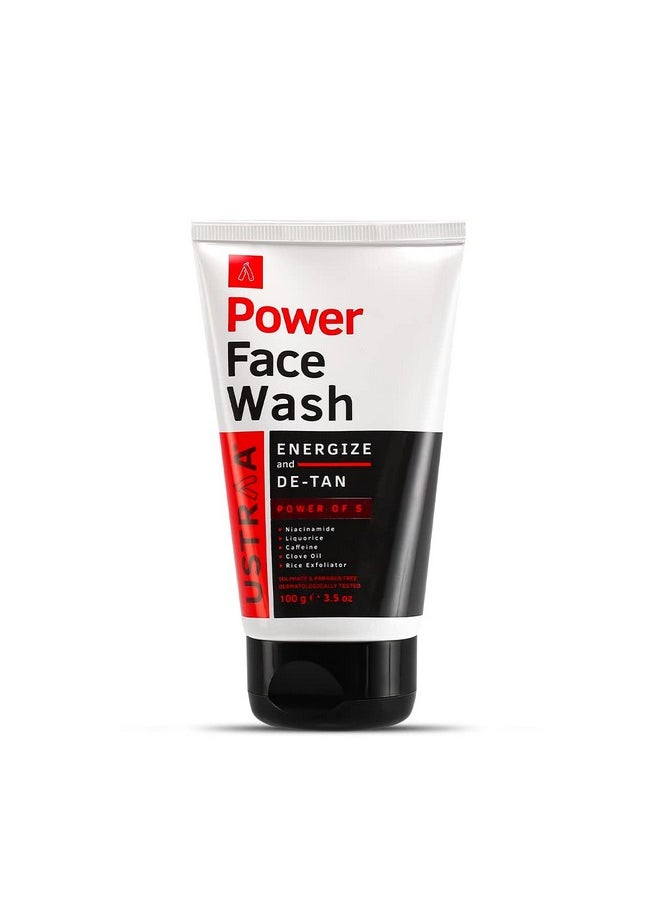 Ustraa - Power Face Wash - 100G - Energize And De-Tan | Dermatologicallyl Tested | Effective Tan Removal | Removes Dead Skin, Brightens Skin, Refresh & Recharge, No Sls, No Paraben - Image 1