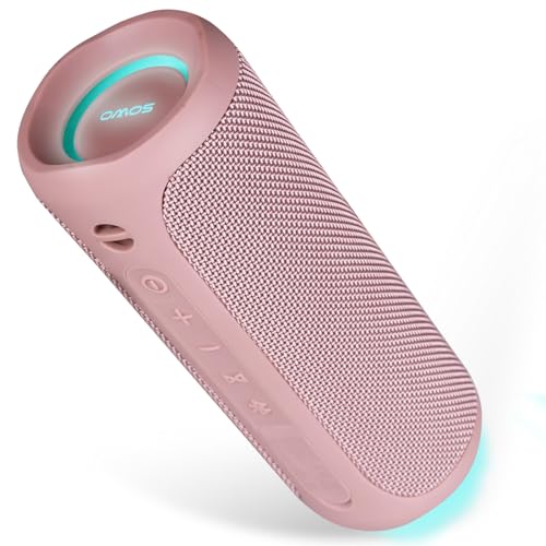 SOWO Outdoor Wireless Portable Bluetooth Speaker, IPX7 Waterproof Speaker, 25W Loud Sound, Bassboom Technology, TWS Pairing, 16H Playtime with Lights - Pink - Image 1