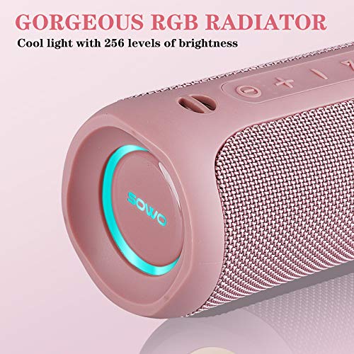 SOWO Outdoor Wireless Portable Bluetooth Speaker, IPX7 Waterproof Speaker, 25W Loud Sound, Bassboom Technology, TWS Pairing, 16H Playtime with Lights - Pink - Image 4