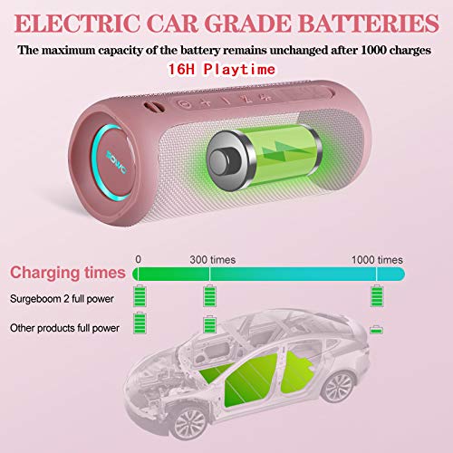 SOWO Outdoor Wireless Portable Bluetooth Speaker, IPX7 Waterproof Speaker, 25W Loud Sound, Bassboom Technology, TWS Pairing, 16H Playtime with Lights - Pink - Image 3
