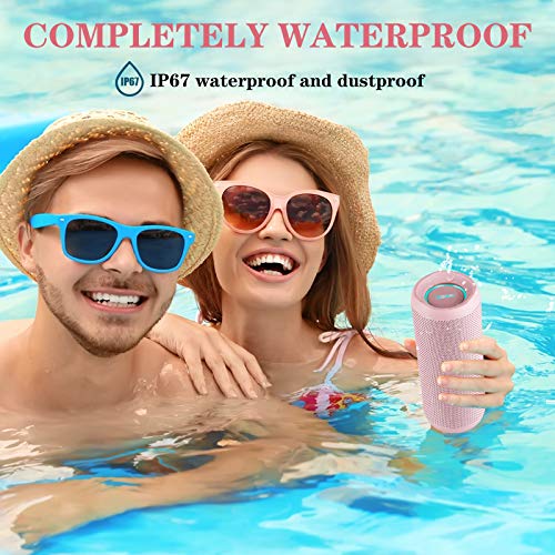 SOWO Outdoor Wireless Portable Bluetooth Speaker, IPX7 Waterproof Speaker, 25W Loud Sound, Bassboom Technology, TWS Pairing, 16H Playtime with Lights - Pink - Image 5