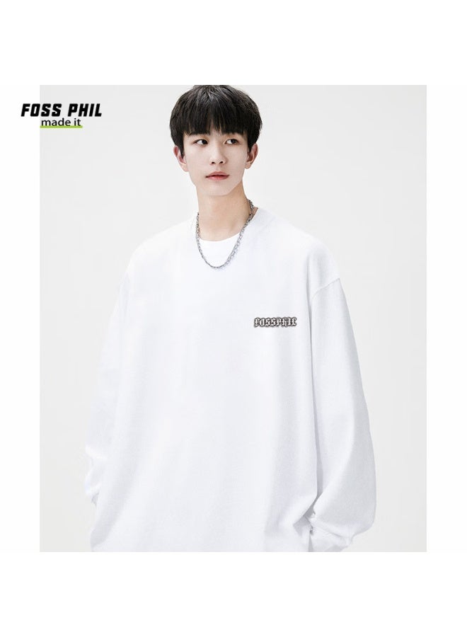 Foss Phil Men's Long Sleeve T-shirt Spring And Autumn Fashion Brand Round Neck Casual Loose-fit Cotton Base Shirt Fpct1 White 2XL - Image 3