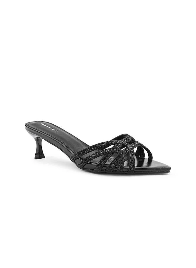 IconStyle Heel slipper with rhinestone and bow details.