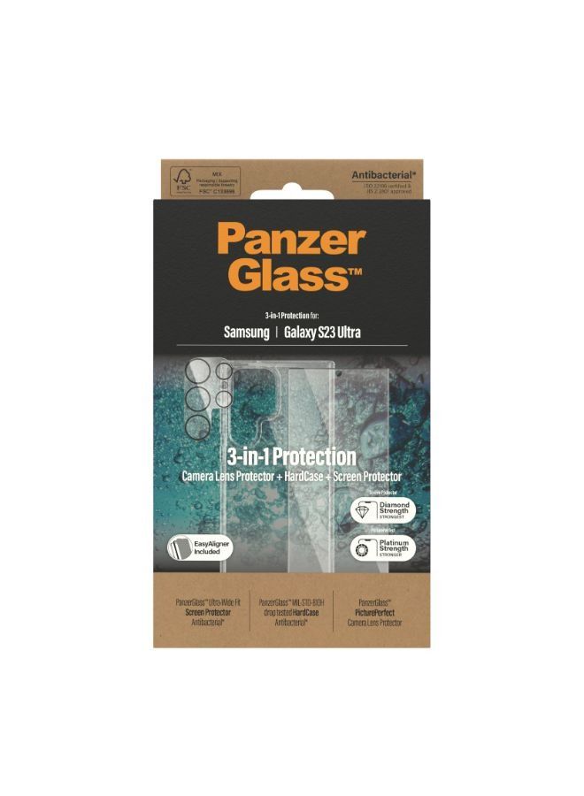 بانزرجلاس حافظة وواقي شاشة وعدسة كاميرا لهاتف سامسونج جالاكسي S23 الترا - شفاف - Image 3