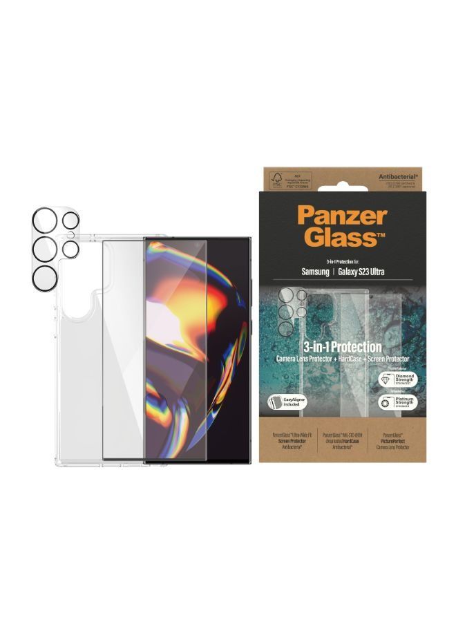 بانزرجلاس حافظة وواقي شاشة وعدسة كاميرا لهاتف سامسونج جالاكسي S23 الترا - شفاف - Image 2