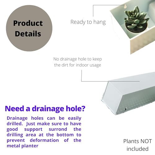LáLáGreen LaLaGreen Wall Planter (3 Pack, 14 Inch) Large Wall Mount Planters for Succulent White, Rectangular Metal Hanging Flower Pot, Long Window Boxes Fence Railings Rustic Floating Shelve Indoor Outdoor - Image 3