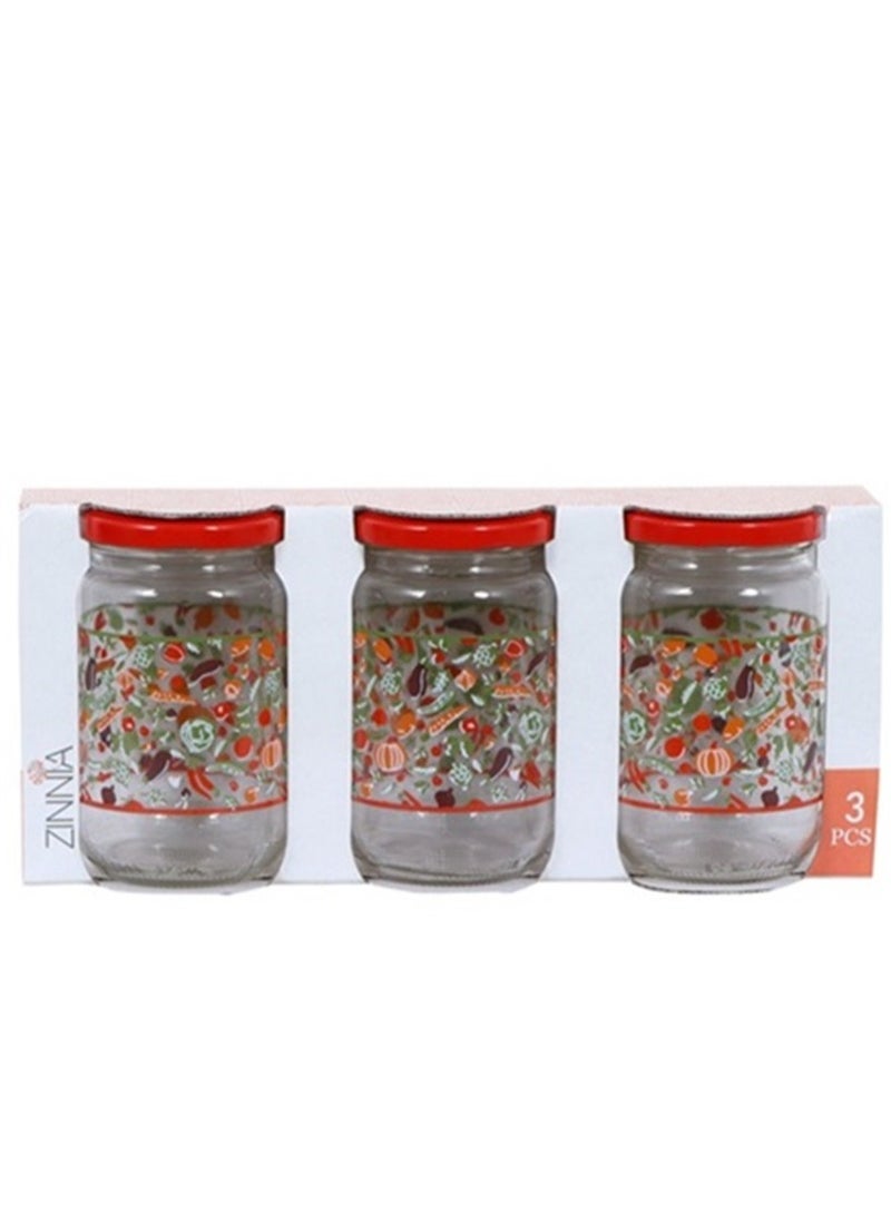 Zinnia Spanish 3 Pieces Set Glass Jar 370 Ml Blue Lid Decorated With Modern Colors  - Image 2