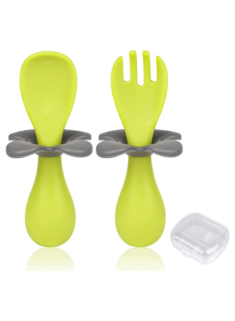 KASTWAVE Baby Fork and Spoon Infant Self Baby Spoon Fork Self Feeding Utensil Set Baby Cutlery Feeding Set Toddler Utensils Spoons Forks for Kids Self Feeding Baby Learns to Eat with Short Handle Spoon - Image 1