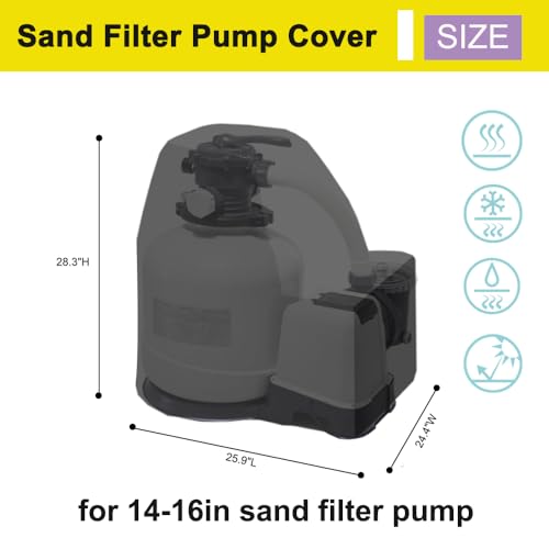 BeadChica Sand Filter Pump Cover,Waterproof Pool Filter Cover for Outside Units,Pool Pump Cover Above Ground,Fits 14-16in - Image 2