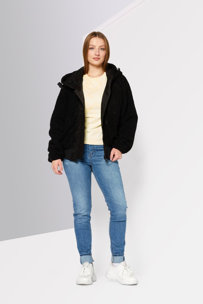 DIESEL Women Textured Hooded Jackets, Black - Image 3