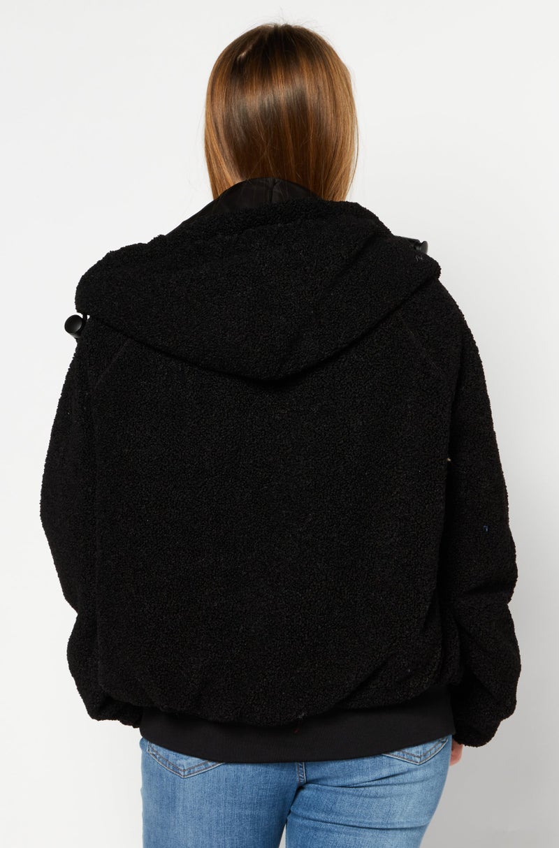 DIESEL Women Textured Hooded Jackets, Black - Image 4