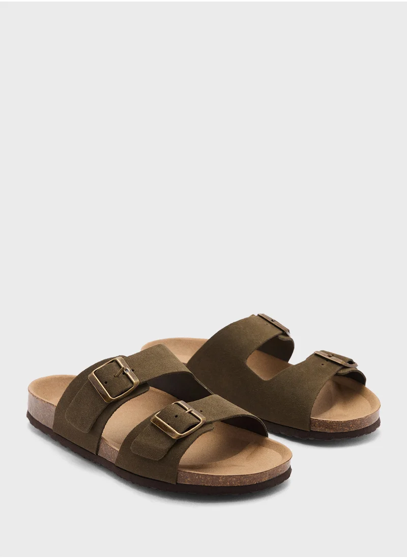 مانجو مان Split Leather Sandals With Buckle