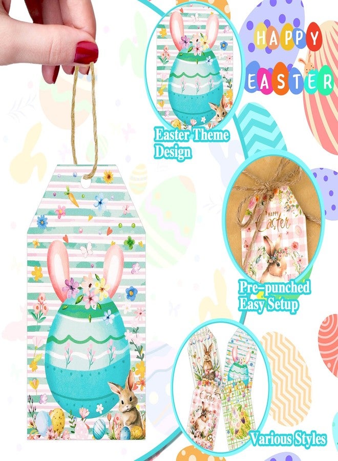 Konsait 64 Pack Easter Gift Tags with String,Colorful Bunny Egg Gifts Tags for Basket,DIY Crafts,Cellophane Treat Bags,Party Decorations,4 Styles - Image 2