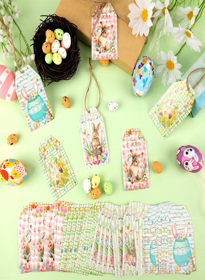 Konsait 64 Pack Easter Gift Tags with String,Colorful Bunny Egg Gifts Tags for Basket,DIY Crafts,Cellophane Treat Bags,Party Decorations,4 Styles - Image 3