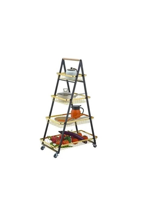 Multi Purpose Foldable Gold 4-tier Steel Utility Rolling Storage Trolley (Multicolor)