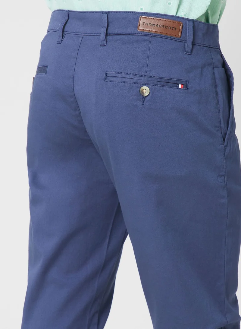 Thomas Scott Men Blue Easy Wash Slim Fit Sustainable Chinos Trousers