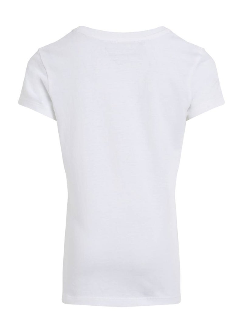 Calvin Klein Jeans Girls' Script Logo Slim Fit T-Shirt - Cotton, White  - Image 4
