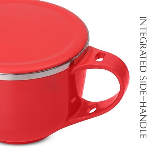 Jaypee Plus Stainless Steel Soup Bowl with Lid & Spoon Holder Souptok, Maggi Bowl Noodles Pasta Bowl, Best Diwali Gift, Mug for Kids, Girls, Boys, Birthday, Red - Image 4