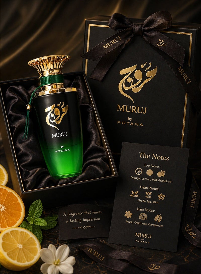 Rotana Perfumes Muruj Unisex Perfume 100ml | Long Lasting Eau De Parfum | Orange, Lemon, Pink Grapefruit, Green Tea, Mint, Musk, Oakmoss & Cardamom | Fresh Citrus Luxury Fragrance UAE - Image 4