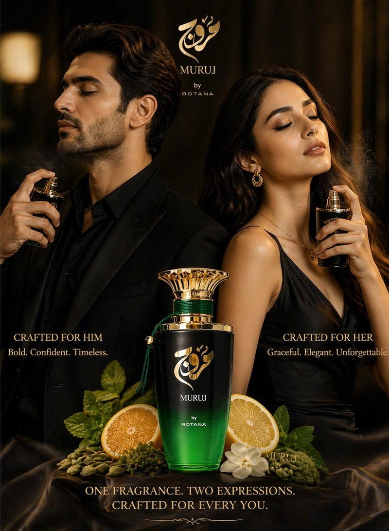 Rotana Perfumes Muruj Unisex Perfume 100ml | Long Lasting Eau De Parfum | Orange, Lemon, Pink Grapefruit, Green Tea, Mint, Musk, Oakmoss & Cardamom | Fresh Citrus Luxury Fragrance UAE - Image 3