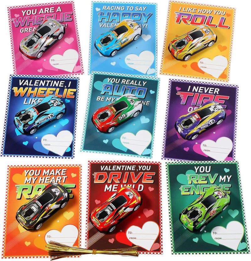 klarako 36 Pieces Valentine's Day Cards Kids Race Cars Valentines Exchange Cards Funny Valentine's Greeting Cards with Pull Back Cars for Kids Classroom School Prize Party Favors - Image 1