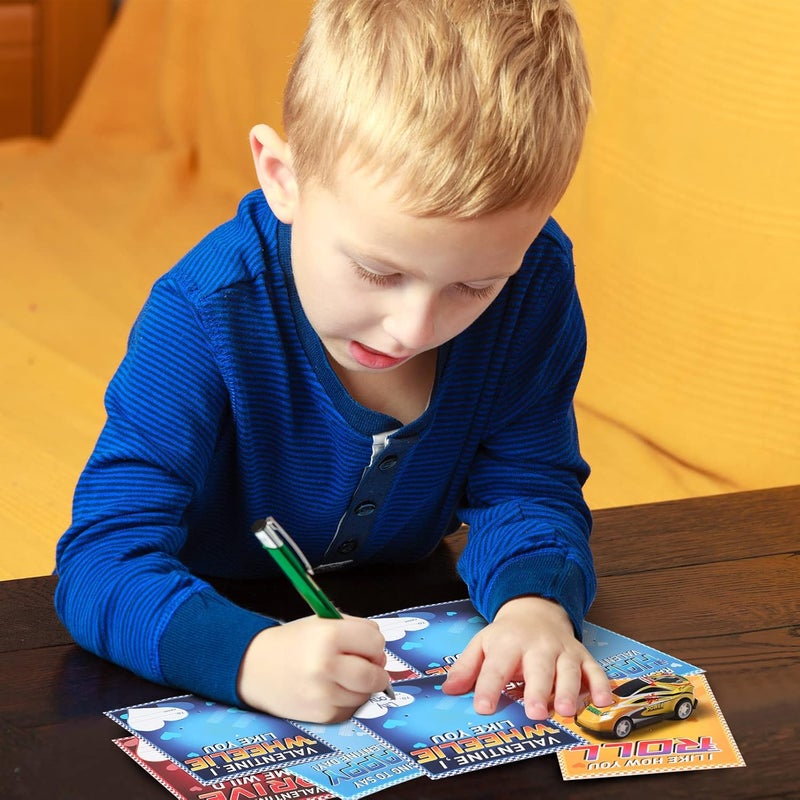 klarako 36 Pieces Valentine's Day Cards Kids Race Cars Valentines Exchange Cards Funny Valentine's Greeting Cards with Pull Back Cars for Kids Classroom School Prize Party Favors - Image 5