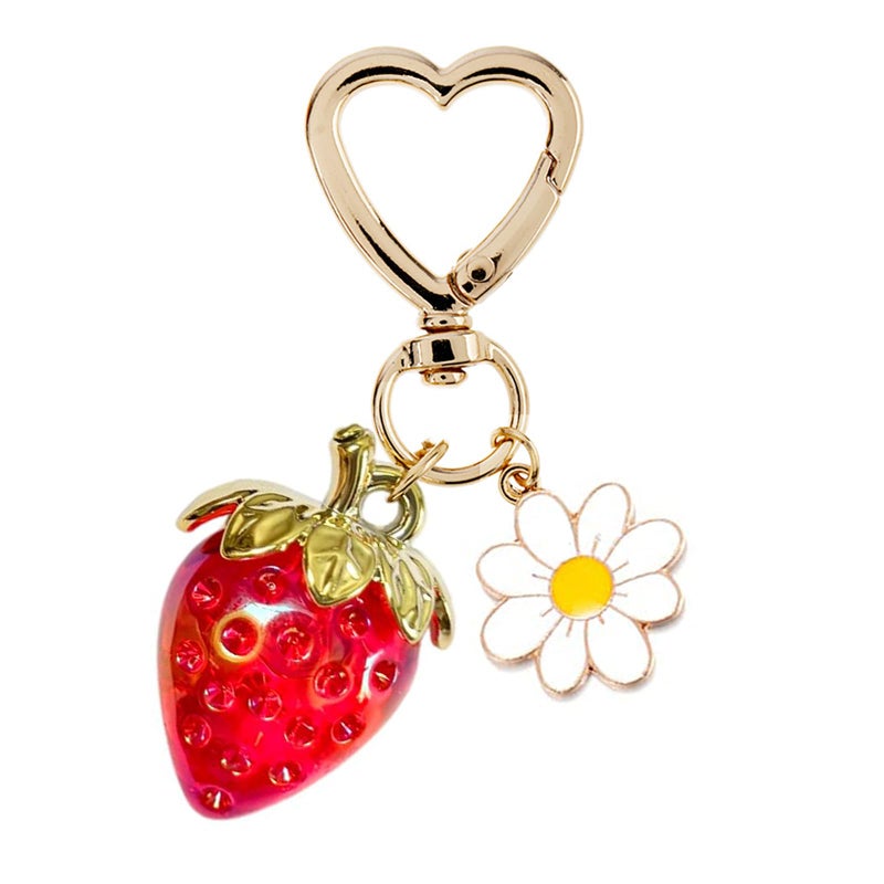 Agromusk Cute Strawberry Keychain,Bag Charms,Kawaii Heart Flower Daisy Key chains Accessories Decor for Girls Purse Gift (Red) - Image 1