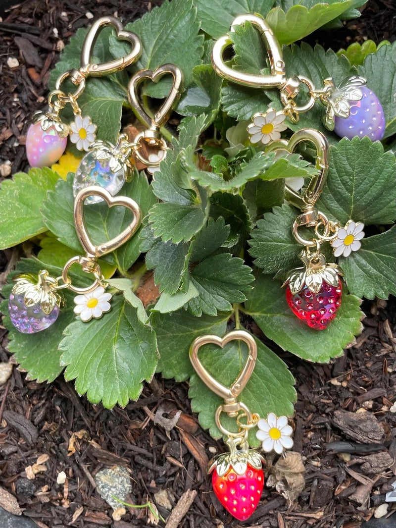 Agromusk Cute Strawberry Keychain,Bag Charms,Kawaii Heart Flower Daisy Key chains Accessories Decor for Girls Purse Gift (Red) - Image 2