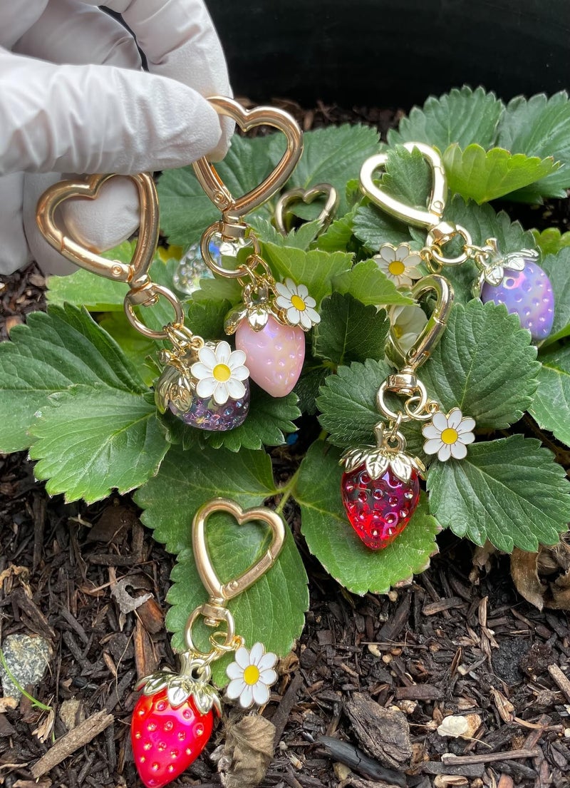 Agromusk Cute Strawberry Keychain,Bag Charms,Kawaii Heart Flower Daisy Key chains Accessories Decor for Girls Purse Gift (Red) - Image 4