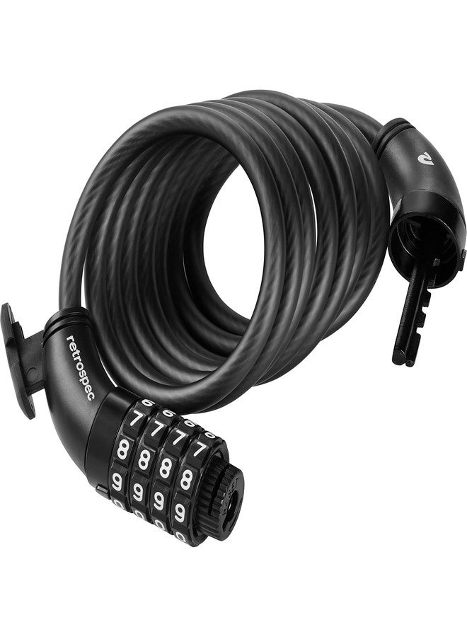 Retrospec Grizzly Plus Cable Bike Combination Lock Combo, Heavy Duty Anti Theft Bicycle Cable Lock, 6 Foot Coiled Cut Resistant Cable with 5 Digit Custom Combination and Mounting Bracket - Image 3