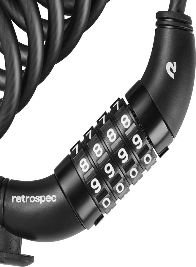 Retrospec Grizzly Plus Cable Bike Combination Lock Combo, Heavy Duty Anti Theft Bicycle Cable Lock, 6 Foot Coiled Cut Resistant Cable with 5 Digit Custom Combination and Mounting Bracket - Image 4