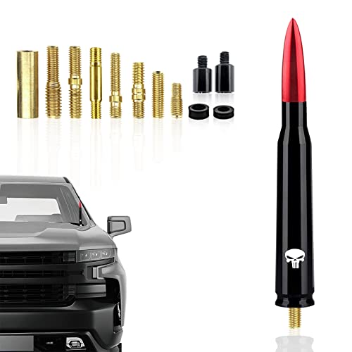 Ajxn 1 PC Car Bullet Antenna Skull, 5.4In Suitable for Ford F150 Wrangler Jeep Chevy Silverado 1500 2500 3500 HD Avalanche GMC Sierra 1500 2500 3500 Denali Heavy Duty Pickup Trucks Accessories (Red) - Image 1