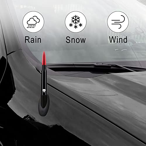 Ajxn 1 PC Car Bullet Antenna Skull, 5.4In Suitable for Ford F150 Wrangler Jeep Chevy Silverado 1500 2500 3500 HD Avalanche GMC Sierra 1500 2500 3500 Denali Heavy Duty Pickup Trucks Accessories (Red) - Image 2