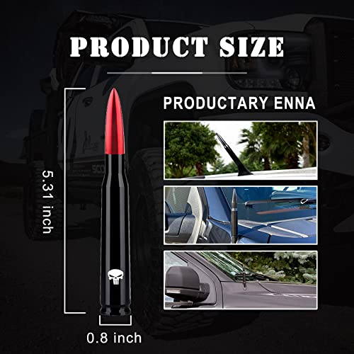 Ajxn 1 PC Car Bullet Antenna Skull, 5.4In Suitable for Ford F150 Wrangler Jeep Chevy Silverado 1500 2500 3500 HD Avalanche GMC Sierra 1500 2500 3500 Denali Heavy Duty Pickup Trucks Accessories (Red) - Image 3