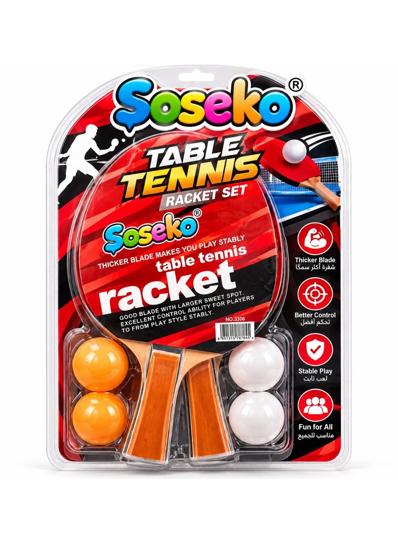 Soseko Table Tennis Racket Set - 2 Ping Pong Paddles with 4 Balls for Indoor Family Game - Image 1