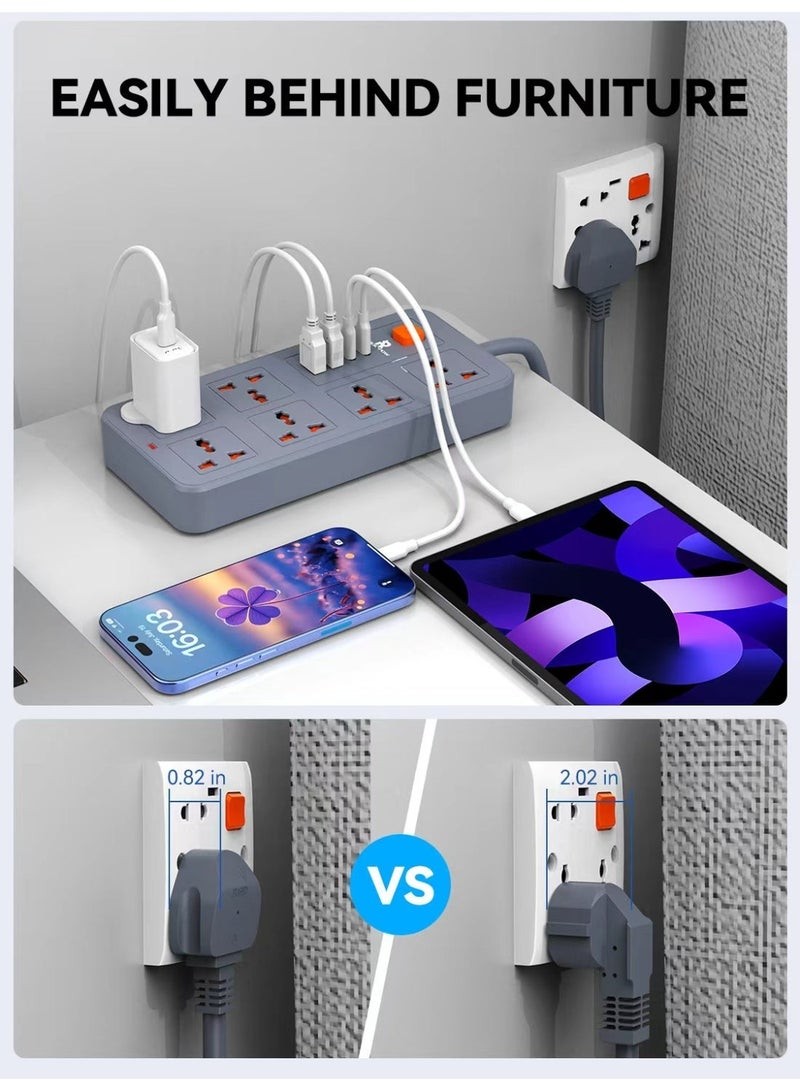 Rock Pow 5 meters Universal Extension Lead with Multiple Function UK Plug 3 Pin Socket Outlet with 6 Gang 2 USB Port 2 Type-C Port 5M Electric Socket Mains Strip for Home Kitchen and Office 5 meters - Image 2