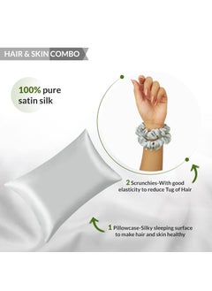 ZOYLA HERBAL Zoyla Herbal Korean Silk Satin Pillow Cover for Hair and Skin Designed by Hair Expert Control Hair Fall Reduce Frizz Pack of 1 Pillow Covers 2 Scrunchies Silver Grey  - Image 5
