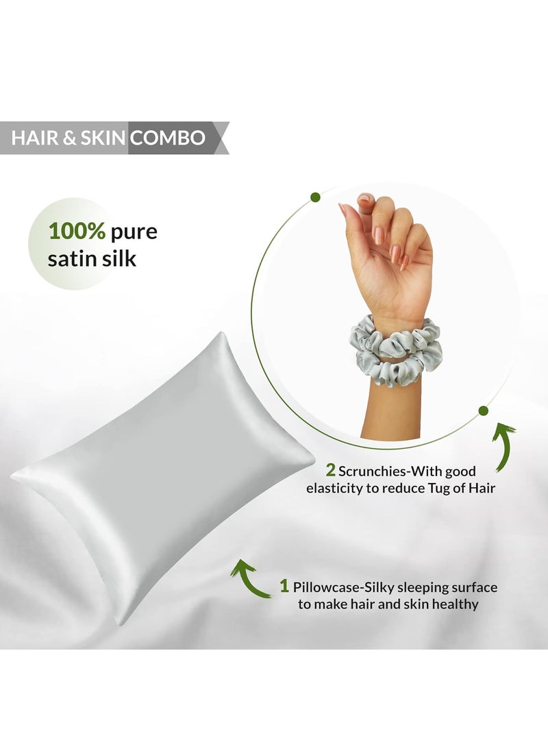 ZOYLA HERBAL Zoyla Herbal Korean Silk Satin Pillow Cover for Hair and Skin Designed by Hair Expert Control Hair Fall Reduce Frizz Pack of 1 Pillow Covers 2 Scrunchies Silver Grey  - Image 5